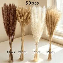 25/50/100/200pcs - Artificial Pampas Grass Mixed Bouquet, Artificial Reed, Artificial Reed Grass, High Fluffy Artificial Fake Flowers, Bedroom Decor, Bohemian Style Decor, Reed Grass Vase Filler, Farmhouse Home Wedding Decor, Reed Grass Vase, Suitable For Living Room, Bedroom, Kitchen, Decorative Gift, Birthday Graduation, Autumn Decor, Autumn - Brown 3 - View 7