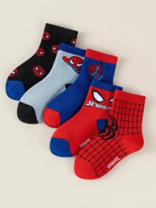 Disney 1/5/10 Pairs Kids Mid-Calf Socks Boys Cartoon Comfortable Breathable Short Socks Perfect As Boys Gift For School Wear And Easter Gift New Spring/Summer - Multicolor - View 9