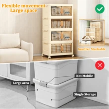 5-Layer Foldable Storage Cabinet, Plastic Sundries Organizer With Doors & Wheels, Stackable Large Capacity Home Organization For Bedroom, Living Room, Kitchen, Easy Assembly & Space-Saving Design - Beige - View 7