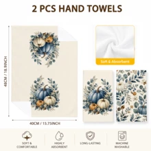 2/4/6/8pcs Kitchen Towels Set, Blue & White Pumpkin Eucalyptus Print Polyester Hand Towels, Watercolor Autumn Botanical Design, Farmhouse Fall Kitchen Decor, Thanksgiving Decorations - Multicolor - View 3