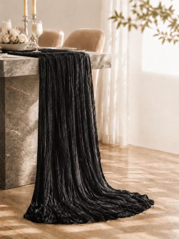 5-Piece Set Black Pleated Table Runner, Folding Tablecloth, Holiday Birthday Decoration Wedding Decoration Holiday Home Decoration Party Room Dining Table Decoration Tablecloth,Solid Color Tablecloth, Birthday Decoration Wedding Decoration