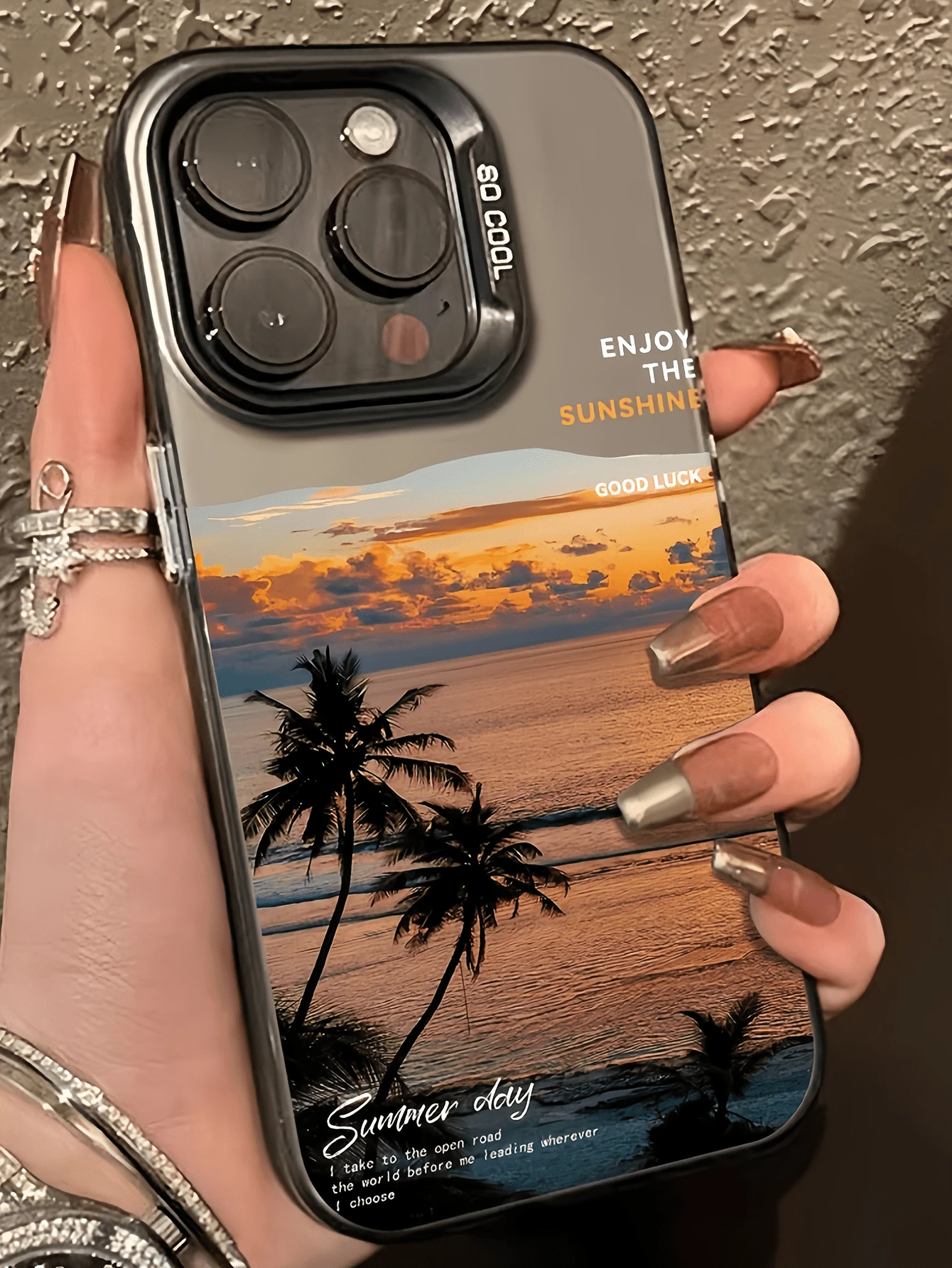 1pc Black Beach Sunset Coconut Tree Minimalist Anti-Drop Soft TPU Phone Case Full Coverage Anti-Fouling Compatible With Apple 18 17 16 15 14 13 12 11 Pro Max Protective Case Air Suitable For Samsung Series - Multicolor - View 1