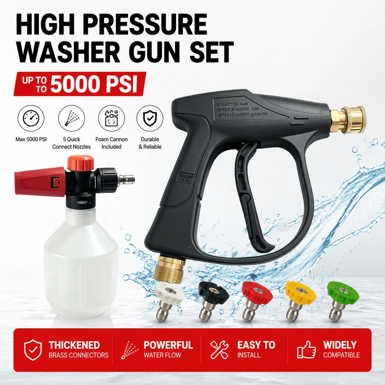 Pressure Washer Snow Foam Lance With 14-Inch Quick Connector, 5 Pressure Washer Nozzle Tips (1L) - View 1