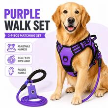 BVEOYPET 3pcs Adjustable Purple Dog Harness And 1.5m Leash Set, Black Mesh Puppy Essentials, Dog Accessories And Supplies, Suitable For Medium And Large Dogs Daily Walking - Multicolor - View 3