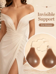 1pc Self-Adhesive Bra Cups, Transparent Halter Strap, A/B/C/D Multi-Size Options, Deep Skin Tone Invisible Breast Pads, Skin-Friendly Reusable Adhesive, Suitable For Cold Shoulder Dresses, Party Wear Secure Fit, Includes 30pcs Disposable Round Pattern Nipple Covers, Women's Intimate Lingerie - Multicolor - View 3