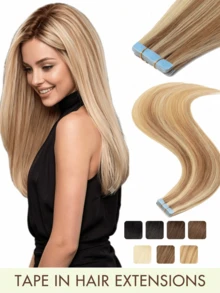 20pcs Tape In Hair Extensions Real Human Hair Extension For Salon Straight Human Hair Extensions Seamless Skin Weft Double Sided Tape Ins Hair Extension Invisible Tape In Hair Extensions - Multicolor - View 3