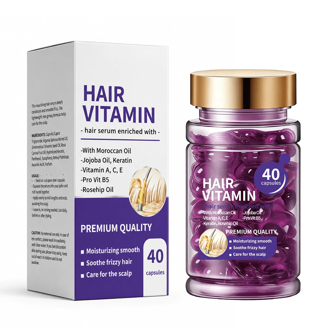 40 Kapsul Essence Perawatan Rambut, Diformulasikan dengan Vitamin A, C, E, B5, Minyak Argan Maroko, Minyak Alpukat, Formula Tanpa Bilas, Unisex, Cocok untuk Semua Jenis Rambut - Pakaian formal - View 1