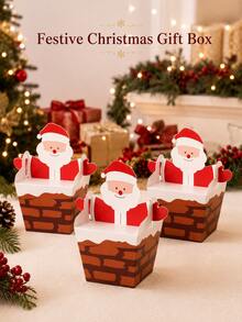 10pcs Reusable Santa Claus Foldable Gift Boxes, Cute Chimney Shaped Candy Gift Packaging, Suitable For Holiday Parties, Winter Celebrations, Dessert Table, Gifting, Holiday Decorations And Seasonal Sweets - Multicolor - View 1