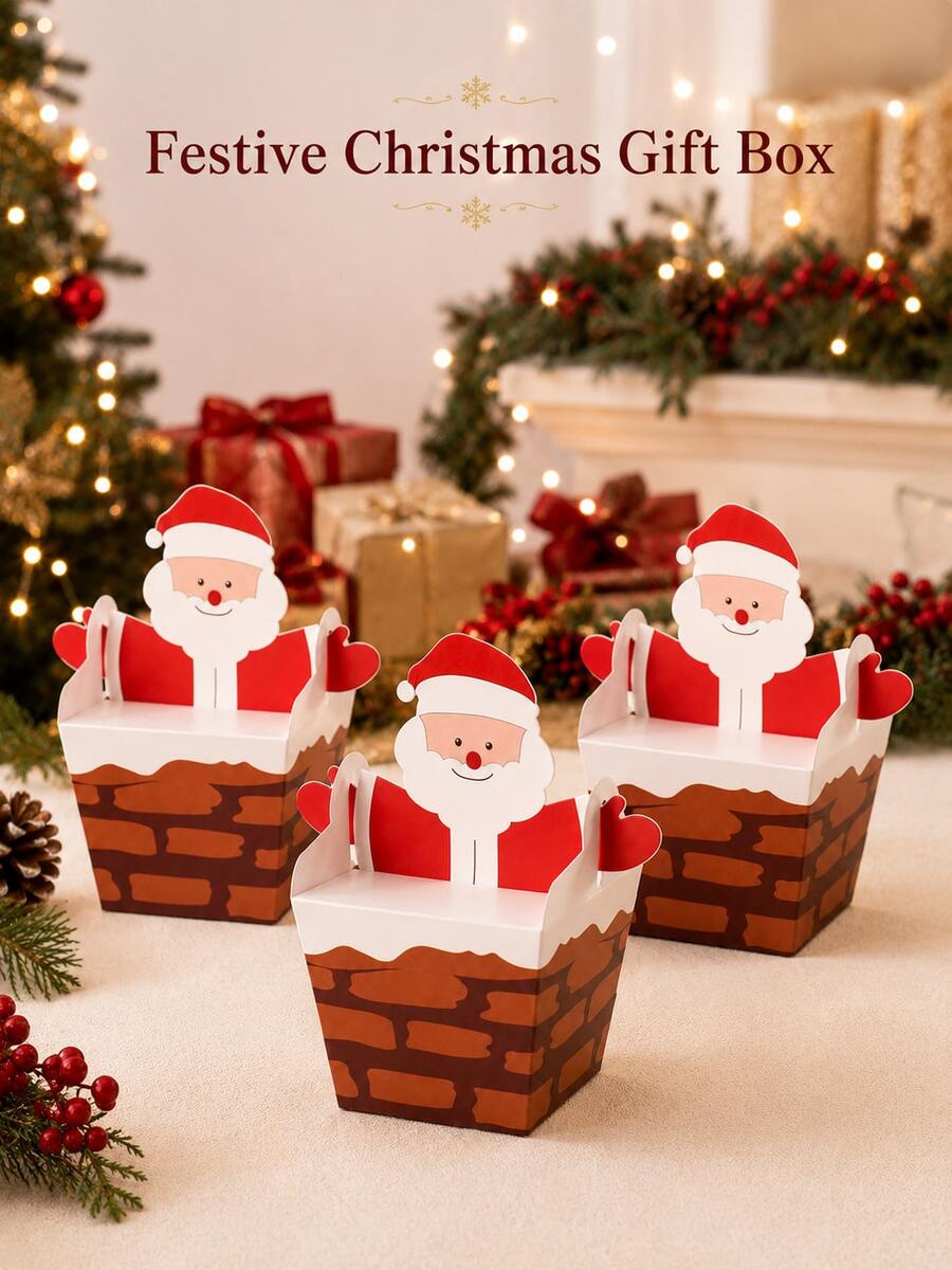 10pcs Reusable Santa Claus Foldable Gift Boxes, Cute Chimney Shaped Candy Gift Packaging, Suitable For Holiday Parties, Winter Celebrations, Dessert Table, Gifting, Holiday Decorations And Seasonal Sweets - Multicolor - View 1