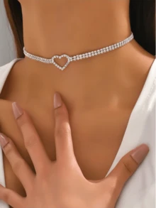 1pc Fashion Heart-Shaped Rhinestone Necklace, Elegant Versatile Chain, Suitable For Women's Daily Wear, Perfect Gift For Friends And Mothers - Multicolor - View 5