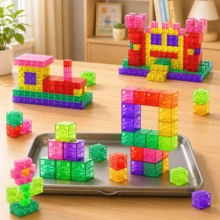 27pcs Transparent Colorful Magnetic Cubes, Children's Stacking Toy, Sensory Educational Toy, Free Building Toy, Magnetic Toy, With Portable Iron Box, Magnetic Puzzle Early Education Toy, Christmas Halloween Gift - Multicolor - View 2