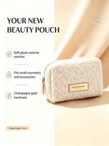 Yves Saint Laurent YSL Saint Laurent Cream Apricot Teddy Fleece Makeup Bag, Ins High-End Plush Handheld Touch-Up Pouch For Women - Plush Makeup Bag - View 10