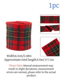 63mm Wide Plaid Lace Ribbon, Autumn Tones, With Bendable Metal Edge, Easy To Shape. Suitable For Thanksgiving And Halloween Wreaths, Gift Wrapping And DIY Crafts, Perfect For Wreath Making, Home Decor And Gift Wrapping. - Red Plaid Style - View 10