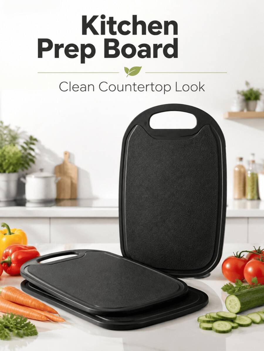 1/2pcs Black Plastic Cutting Board With Handle, Lightweight Kitchen Chopping Board, Easy To Carry, Convenient For Daily Use, Can Be Hung, Suitable For Preparing Fruits, Vegetables And Fast Food