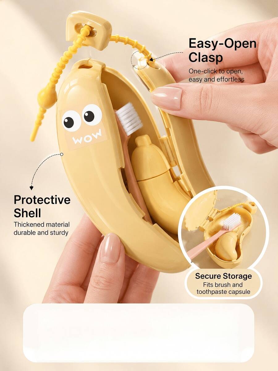 Banana-Shaped Oral Care Storage Tool, Mini Portable "2-In-1". Built-In Silicone Toothpaste Bag, Can Store Toothpaste, With Drawstring Design, Easy To Drain And Hang, Suitable For Business Travel And Travel, Also Can Be Used As A Portable Cosmetic Storage Box For Bedroom. - Multicolor - View 1
