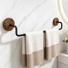 Walnut Wood And Black Carbon Steel Towel Rack, Wall‑Mounted Multi‑Functional Wall Shelf, 1.97 Inch Wall‑Mounting Spacing For Maximum Ventilation & Quick Drying, Rounded‑Edge Storage Organizer For Towels, Slippers And Clothing, Bathroom Home Deco - Walnut Wood With Reinforced Carbon Steel - View 1