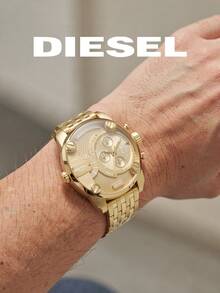 Diesel DZ7287 Men's Large Dial Watch Gold Steel Band Dual Time Zone Three-Eye Chronograph Fashion Wristwatch - Gold - View 3