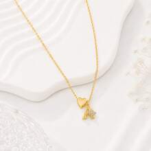 1pc Simple Vintage Initial Heart Pendants Gold Color Chain Stainless Steel Necklaces For Women - Yellow Gold - View 3