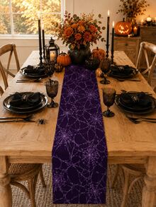 1pc-Halloween Spider Web Table Runner, Gothic Web Print Dining Table Decor For Halloween Party, Fall Home, Kitchen & Dining Room Decoration - Multicolor - View 20