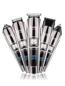 Kemei Set Alat Cukur Rambut Pria 6-in-1, Pemangkas Jenggot, Alat Cukur Listrik Tahan Air, Perlengkapan Perawatan Multifungsi, Cocok untuk Memangkas Rambut Wajah, Jenggot, Tubuh, Telinga, dan Hidung, Sempurna untuk Penggunaan Sehari-hari di Rumah dan Saat Bepergian - Perak - View 5