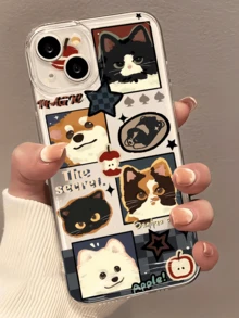1pc Space Cute Cartoon Cat & Dog Personalized Minimalist Anti-Drop Soft TPU Fashion Phone Case Full Coverage Anti-Fouling Protective Shell Compatible With Apple 18 17 16 15 14 13 12 11 Pro Max Air And Series - Multicolor - View 3