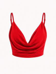 Blusa Cropped Feminina Gola Gringa com Alça Ajustável e Elastano nas Costas Elegante e Moderna Blogueira Basica leve Confortavel Elegante Passeios Dia Dia Compor o Look Moda Feminina Verão - Vermelho - Visão 6
