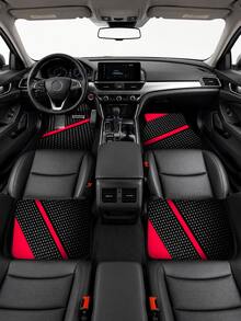 4pcs Universal Car Floor Mats Set, Black & Red Textured Non-Slip Car Floor Mats, Wear-Resistant & Easy To Clean Front And Rear Mats, Suitable For Sedan, SUV, Truck, All-Season Interior Protection Accessories - A - View 6