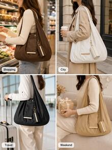 Túi tote đeo vai nylon nhẹ có móc khóa gấp gọn, túi mua sắm tái sử dụng dung tích lớn, phù hợp đi làm hàng ngày, đi siêu thị, du lịch, chạy việc ngoài trời và dùng thường ngày phong cách casual - Nhiều màu - Xem 9