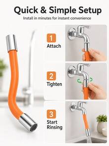 2pcs Extended Faucet Extender, All-Copper Interface Wear-Resistant Durable Model, Silicone Outer Tube Flexible Bendable Easy To Store, Built-In Filter Aerator Even Water Flow, Orange Minimalist Long Cylindrical Design, Silver End Cap Exquisite Detail Elegant Look, Silicone Tube Body Soft Elastic Anti-Kink, Copper Interface Threaded Connection Secure Installation, Extend Water Discharge Distance Convenient For Cleaning, Simple Installation Interface Compatible With Faucets - Multicolor - View 5