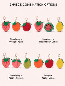 3/2/1個水果造型迷你零錢包鑰匙圈，附拉鍊與金屬夾，多款可選，適用硬幣、現金、鑰匙與小配件，送給女性的禮物 - 彩色 - 查看 6