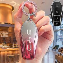 Suitable For BYD Song/Plus ATTO Dedicated Key Shell With Rhinestone Keychain, Black & Red Heart Key Strap, English Letter Plate, Car Key Remote Control Protective Shell, Suitable For BYD Song/Plus ATTO 3 Dolphin Tang Demian Electric Car Qin Yuan Pro E9 Keyless Car Accessories - Fashionable Black Protective Shell With Metal Keychain, Car Key Protection, Car Key Protective Cover - Gradient Style - View 3