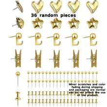 36pcs Gold Plastic Coated Paper Clips, Hooks, Star, Heart, Clips And I-Shaped Pins Multi-Function Office Supplies Set With Transparent Storage Box. Suitable For Cork Board Decoration, Bulletin Board Arrangement, Photo Wall Accents, Document Fixing, Map Marking, DIY Crafts, Classroom, Dorm And Desk Organization - Sets - View 9