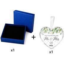 Gift Box Transparent Crystal Glass Ornament, Mr&Mrs Wedding Keepsake Pendant, Newlywed Couple Christmas Tree Hanging Decor, Valentine's Day Gift, Bridal Shower Party Favor, Anniversary And Mother's Day Newlywed Couple Gift - Heart-shaped Pendant Set - View 10