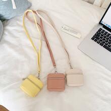 Women Small Neck Pouch, Litchi‑Grain PU Mini Cylinder Coin Purse, Portable Lipstick Earbud Storage Crossbody Bag - Multicolor - View 12