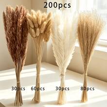 25/50/100/200pcs - Artificial Pampas Grass Mixed Bouquet, Artificial Reed, Artificial Reed Grass, High Fluffy Artificial Fake Flowers, Bedroom Decor, Bohemian Style Decor, Reed Grass Vase Filler, Farmhouse Home Wedding Decor, Reed Grass Vase, Suitable For Living Room, Bedroom, Kitchen, Decorative Gift, Birthday Graduation, Autumn Decor, Autumn - Brown 3 - View 9