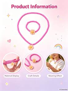 14pcs Multi-Color Daisy Pendant Necklace Charm Beaded Bracelet Children Jewelry Set Suitable For Holiday Party Birthday Gift Daily Wear - Multicolor - View 2