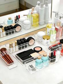 Clear Plastic Drawer Organizer Trays, Multi‑Size Makeup Storage Bins , Vanity Desk Drawer Divider For Cosmetics, Brushes, Jewelry, Office Supplies,Kitchen Gadgets, 4/8/9/13/18/25 Pcs Optional - View 6
