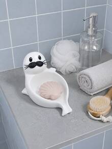 1pc Cute Seal Shaped Soap Tray, Wide Base And Raised Ribbed Design, Decorative Animal Soap Holder, Keeps Soap Clean And Countertop Tidy, Suitable For Bathroom, Kitchen, Dorm, Hotel Or As A Gift | Cute Soap Tray, Bathroom Decor, Soap Storage - Multicolor - View 6