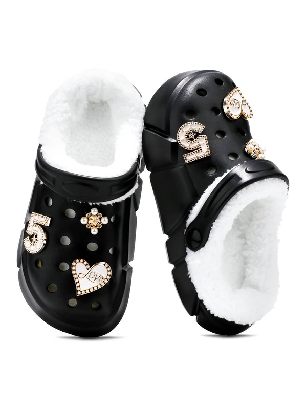 Winter Warm Girls' Thermal-Lined Slippers, Teen Garden Shoes (Size 30-37), Soft Plush Lining Indoor Children's Clogs, Retro Y2K Floral Decor With Full Vibe