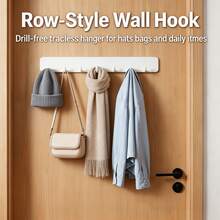 1PC Row‑Style No‑Drill Adhesive Hook, Strong Traceless Wall‑Mount Hanger, Multifunctional Towel Rack, Practical Small Wall Hook For Kitchen, Bathroom, Washroom, Ideal For Utensils, Towels & Household Item Daily Storage Organization Usew - White - View 1
