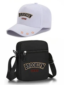 1件/2件裝「Brooklyn」字母圖案印花中性街頭時尚戶外運動棒球帽與斜跨包，可調節，送給自己或朋友的禮物 - 彩色 - 查看 14