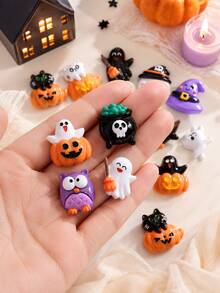 10pcs Random Style Halloween Theme Cute Resin Charms - 3D Glossy Flat Back Design, Including Ghost, Bat, Magic Hat, Owl, Pumpkin, Cat And Other Elements, Suitable For Phone Case Decoration, Scrapbooking And Other Creative Projects - A - View 4