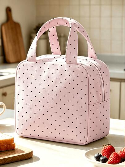 New Pink Printed Pattern Handheld Lunch Bag, Outdoor Picnic Storage Bag, Makeup Bag, Toiletry Bag, School Lunch Bag, Travel Organizer Bag, Lightweight Portable Handheld Travel Makeup Storage Bag, Toiletry Bag, Women's Small Handbag, Non-Food Contact, Daily Storage Bag, Outdoor Travel Luggage Storage Bag, Yoga Fitness Bag, Travel Luggage Organizer Bag, Portable Compact Style, Top Handle Makeup Bag, Minimalist Casual Large Capacity Commuter Bag, Fashion Polka Dot Shoulder Bag, Random Polka Dot Density