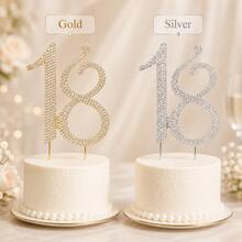 Gold & Silver Rhinestone 18th Birthday Cake Topper, Sparkling Number 18 Cake Decoration For Birthday Party, Anniversary & Celebration - Style a - View 4