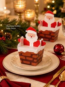 10pcs Reusable Santa Claus Foldable Gift Boxes, Cute Chimney Shaped Candy Gift Packaging, Suitable For Holiday Parties, Winter Celebrations, Dessert Table, Gifting, Holiday Decorations And Seasonal Sweets - Multicolor - View 4