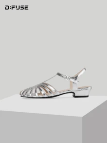 D:FUSE Women's Snake-Embossed Solid Color Knotted Open-Toe Multi-Strap Low-Heel Roman Sandals, Vintage Y2K Sweet Style, Comfortable For Dates, Parties, Weddings And Daily Wear, Silver Microfiber - Silver - View 10