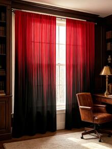 2pcs Vertical Stripe Curtains, Red-Black Gradient, 2D Flat Print, Modern Luxury Style, Semi-Transparent Fabric, Rod Pocket Design, Suitable For Bedroom, Living Room And Study Window Decoration - Multicolor - View 9