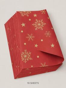 10pcs Christmas Wrapping Paper , Red Green Kraft Gift Wrap With Snowflake Tree And Reindeer Print, For Home Crafters And Gift Givers, Gift Box Packaging, Bow Making, Holiday Party And DIY Decor - Multicolor - View 9