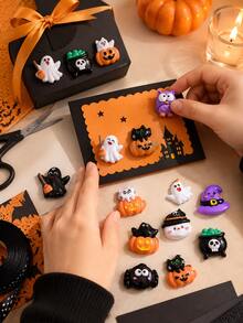 10pcs Random Style Halloween Theme Cute Resin Charms - 3D Glossy Flat Back Design, Including Ghost, Bat, Magic Hat, Owl, Pumpkin, Cat And Other Elements, Suitable For Phone Case Decoration, Scrapbooking And Other Creative Projects - A - View 2
