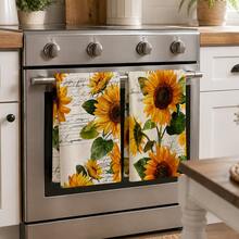 2pcs Sunflower Pattern Kitchen Towels, Country Rustic Style Dishcloths, Suitable For Home Kitchen Decor/Daily Home Cleaning/Farmhouse Style Restaurant Arrangement/Thanksgiving Celebration - Multicolor - View 1